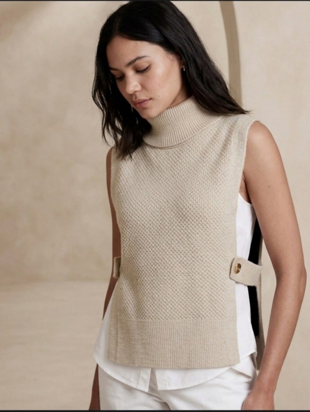 Banana Republic Llama Hair Heather Long Turtleneck Sweater Vest Medium